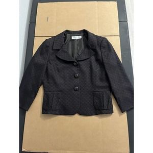 Tahari 10P Petite Womens Blazer Jacket Black Brown Diamond Career Ladies